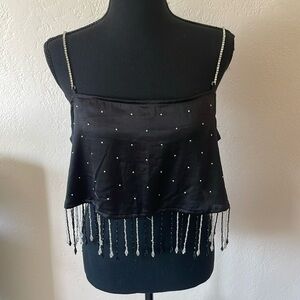 EUC URBAN OUTFITTERS RHINESTONE BEWELED GOING OUT TOP Size LARGE